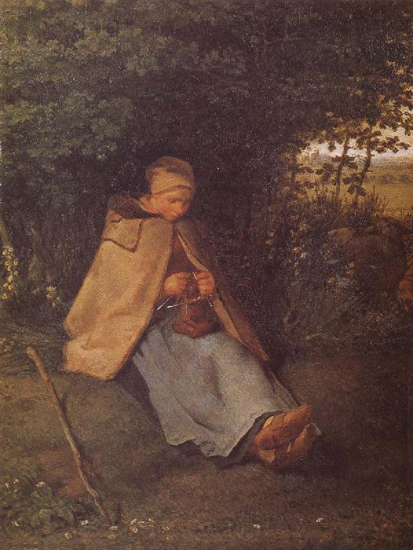 Jean Francois Millet Shepherdess sewing the sweater France oil painting art